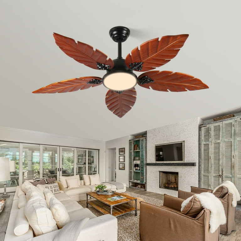 52 Inch Tropical Ceiling Fan with Light, Palm Leaf Indoor/Outdoor