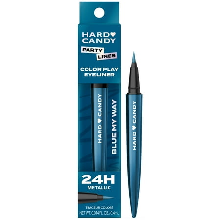 Hard Candy Party Lines Color Play Eyeliner, Liquid Liner, 24HR Wear, Blue My Way, Metallic Blue