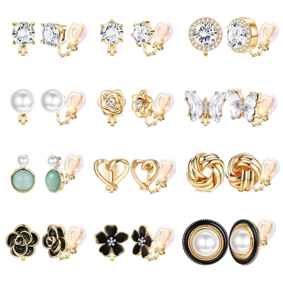 12 Pairs Clip on Earrings for Women Non Piercing Set | Comfortable Clip Earrings, Non Piercing Jewelry, Butterfly Flower, Secure Clip Fit, Hypoallergenic, Nickel Free
