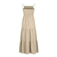 thumbnail image 5 of Brilliant Summer New 2024 Women's Bohemian Spaghetti Strap Smocked Tiered Beach Sun Dresses Sleeveless Solid Maxi Dress Long Brown XXXXXL, 5 of 9
