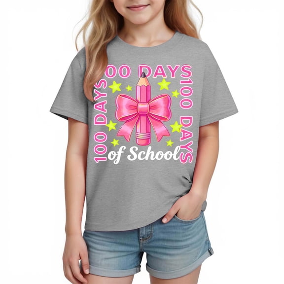Riecok 100th Day of School Shirts Boys Girls Crewneck Celebration Tees Funny Colorful Printed Short Sleeve Tops