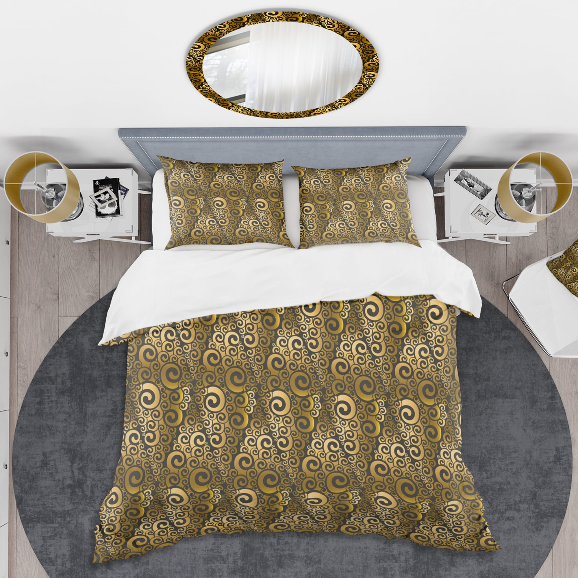 Designart 'Gold And Black Swirl I' Mid-Century Modern Duvet Cover Set