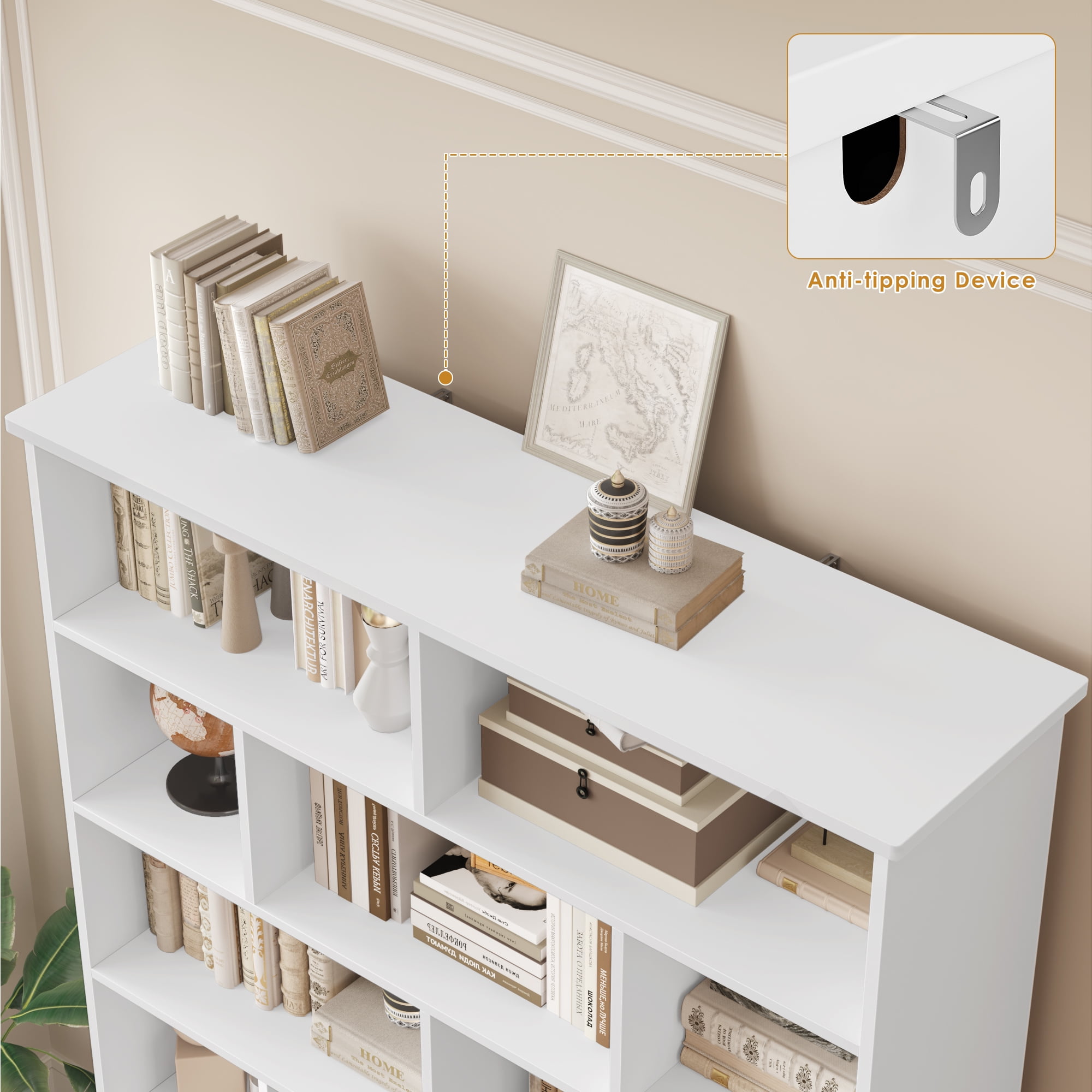 Homfa 68.9" Tall Toy Storage Organizer, 12 Storage Cubbies Bookcase with 4 Drawers for Playroom Living Room, White