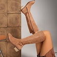 thumbnail image 5 of Dakaela Knee High Boots Women Suede Chunky Heel Western Fall Boots Pull on Wide Calf Tall Boot with Side Zipper Khaki 9, 5 of 8