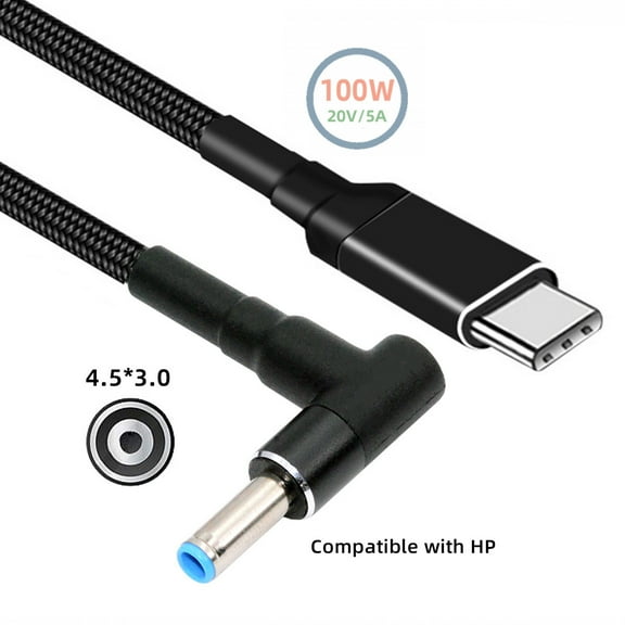 CY 100W Type C USB-C Input to 20V DC 4.5*3.0mm Output Power 20V 5A 65W PD Charge Cable compatible with HP-Laptop