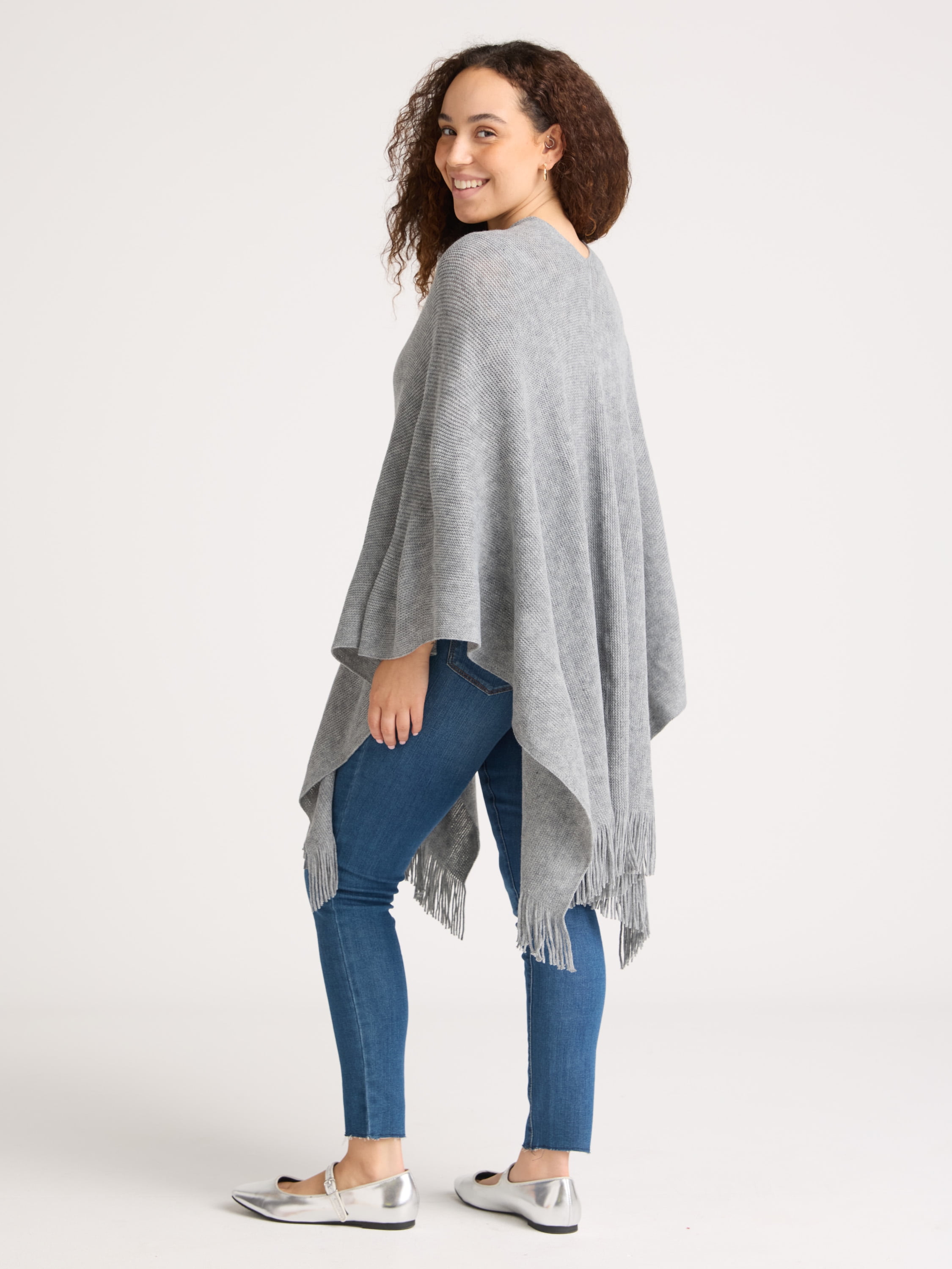 Time and Tru Women's Raschel Knit Ruana Coverup, One Size, Grey