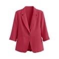 thumbnail image 6 of Hurxie Summer Women’s Linen Blazer Jacket - Lightweight Breathable 3/4 Stretchy Ruched Sleeve Casual Work with Pocket Red,M, 6 of 7