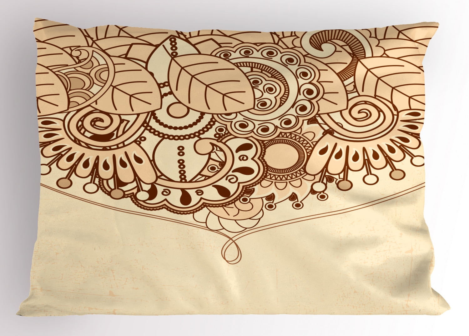 Sketchy Pillow Sham Eastern Asian Ethnic Design with Floral Oriental Leaves Like Lines Details Art Print, Decorative Standard King Size Printed Pillowcase, 36 X 20 Inches, Brown, by Ambesonne