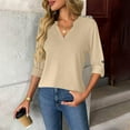 thumbnail image 2 of Wensltd Women's Long Sleeve Shirt Button-Up V-Neck Solid Color Spring Fall Top for Office Work, 2 of 8