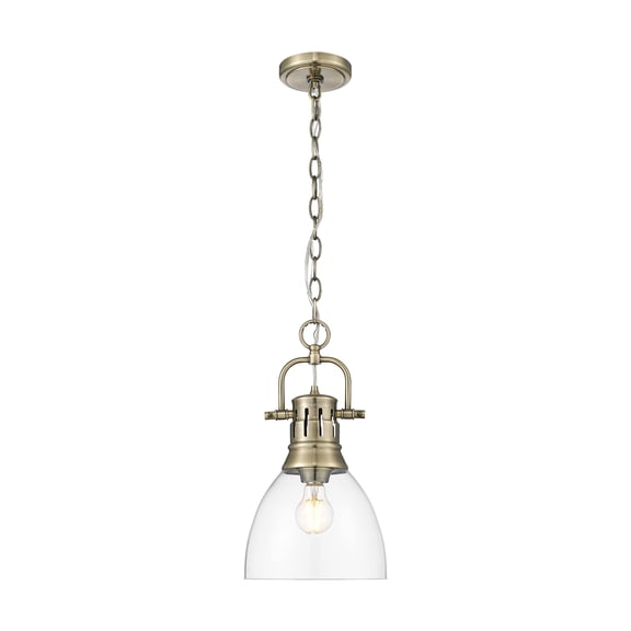 Yep by Golden Lighting Duncan 1-light 9in chain hung Pendant in Aged Brass and Clear Glass