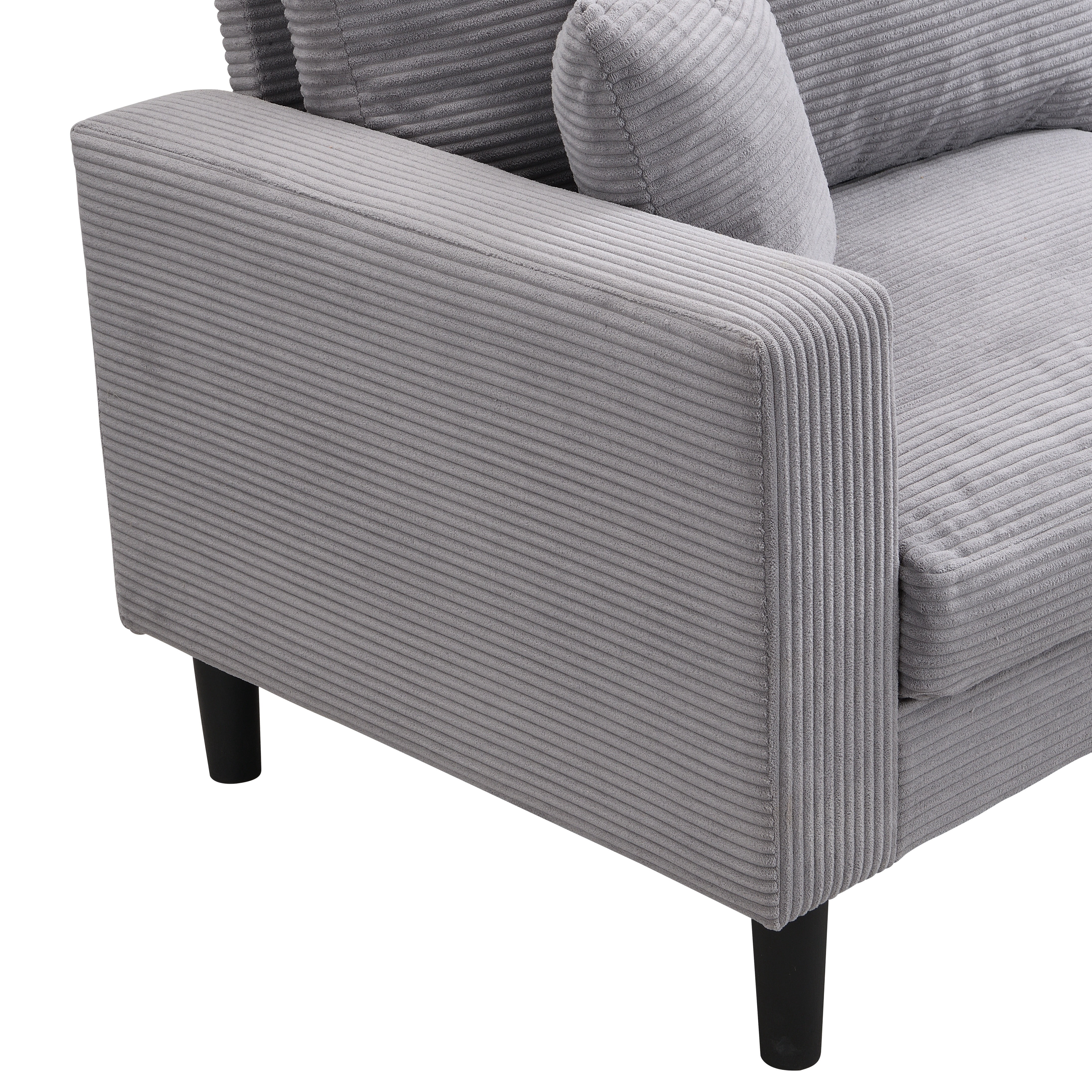 AUKFA 75" Corduroy 3-Seater Sofa,27.6" Deep Seat Sleeper Couch for Living Room, Gray