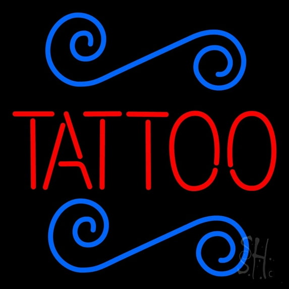 Red Tattoo LED Neon Sign 16" Tall x 16" Wide - inches Black Square Cut Acrylic Backing, with Dimmer - Premium built indoor Sign for Storefront, Store interior, Workshop, Studio.