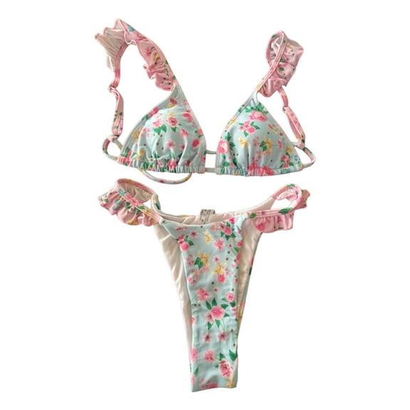 Wovix Women Y2k Bikinis Sets Coquette Aesthetic Bows Halter Tie Up Bikini Top High Cut Elastic Waist Bikini Bottom 2Pcs