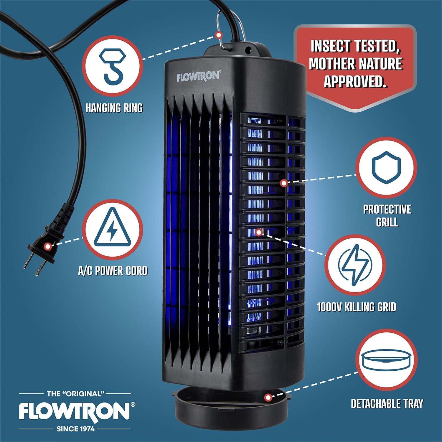 Flowtron Indoor Bug Zapper 1000V UV Light Mosquito & Fly Trap Plug-In for Home 215 Sq Ft - Black