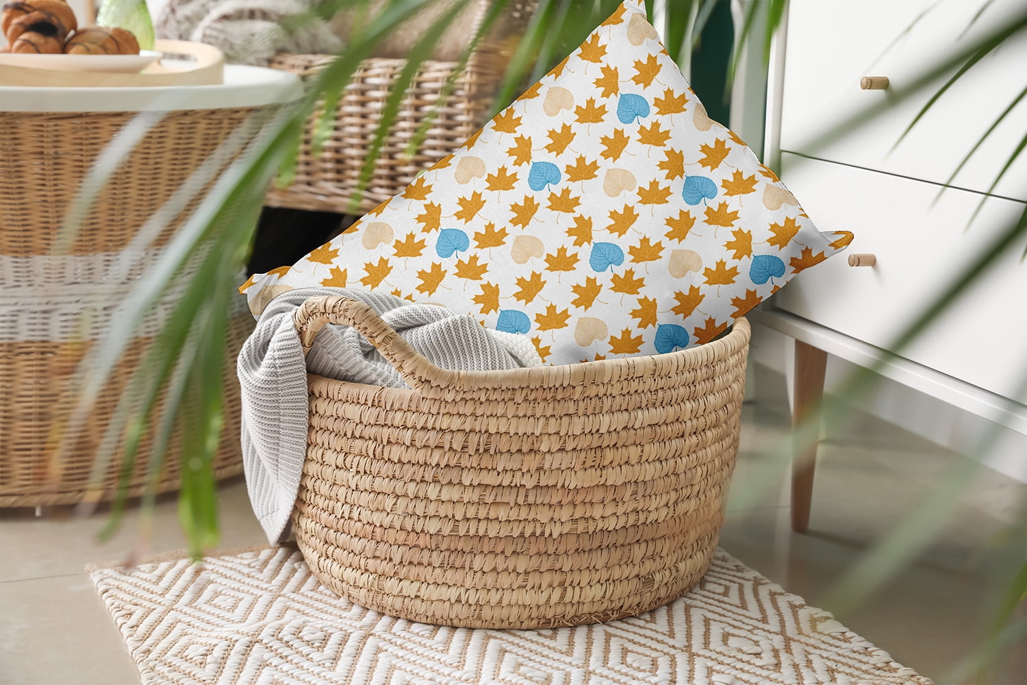 20" x 14" Simply Daisy Lots of Leaves Polyester Indoor/Outdoor Pillow, Golden Mustard Qty 1