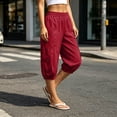 thumbnail image 2 of cfhntfmh Jogger Capris for Women Elastic Waisted Loose Pants with Pockets Pleated Casual Dressy Pants for Workout, 2 of 7
