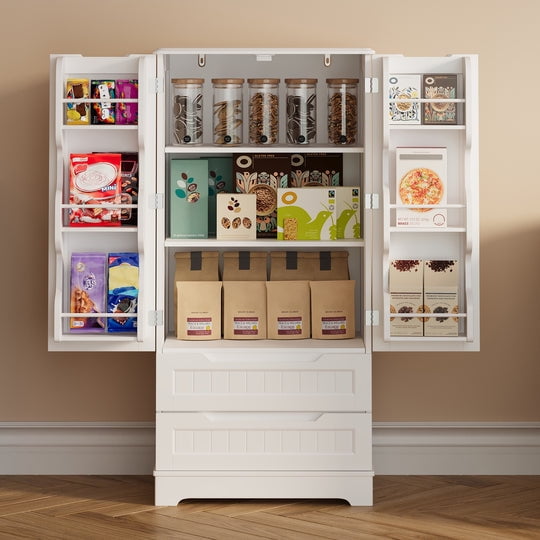 Aiho 47" H Kitchen Pantry Cabinet with 2 Doors and 2 Drawers, Solid & Sturdy, Storage Cabinet for Entryway, Kitchen - White