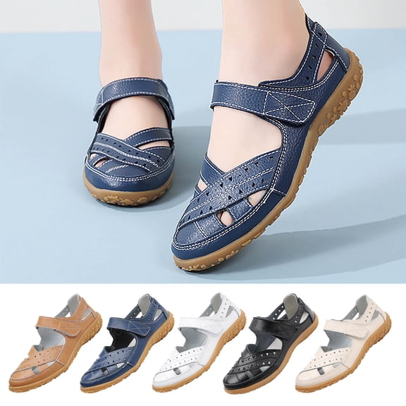 Hurxie Women's Classic Genuine Leather Casual Loafer Cute Slip-On Fashion Closed Toe Flat Sandal Comfy Work Sandal Everyday Walking Shoe Black 35