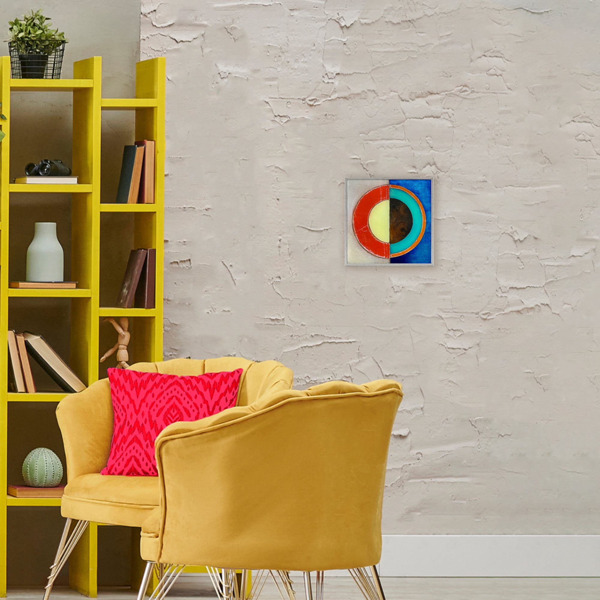 Stupell Industries Round Structured Color Block Gray Framed Giclee Art, design by Matthew Finger