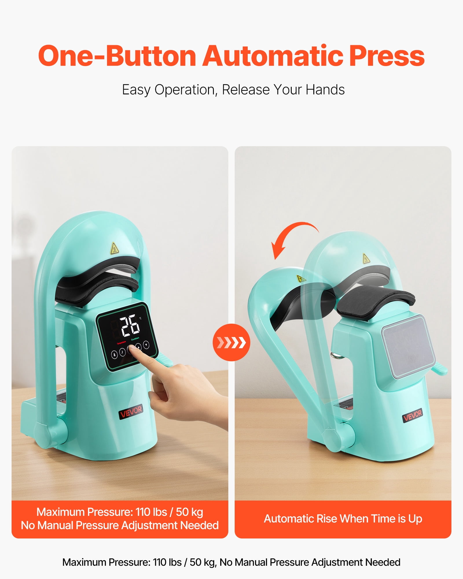 VEVOR Auto Hat Heat Press Machine, with 2pcs Interchangeable Platens, Automatic Open and Release, Touchscreen for Precise Time and Temperature Control, Heat Transfer Printing for Caps, Hats, Green