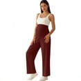 thumbnail image 6 of Amzcrzy Maternity Pants High Waist Over Belly Wide Leg Trousers Pants for Women with Pockets High Elastic Breathable Straight Leg Summer Pants for Pregnancy Red 2XL, 6 of 7