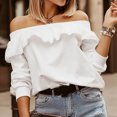 thumbnail image 2 of Camiseta informal con cuello oblicuo para mujer Blusa suelta de manga larga con cremallera y capucha Fridja  ghj987+3357, 2 of 6