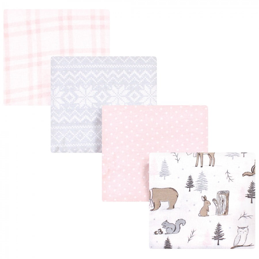 One Size Forest Hudson Baby 4 Piece Flannel Receiving Blanket 