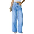 thumbnail image 2 of VISgogo Pantalones de mezclilla para mujer, pantalones vaqueros de cintura alta con ribete de encaje y bolsillo delantero, pantalones vaqueros de calle para mujer VISgogo moda, 2 of 9