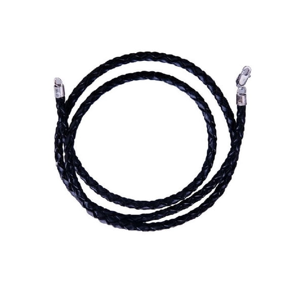 iJewelry2 Black Braided Rope Leather Chain Necklace with Sterling Silver Clasp