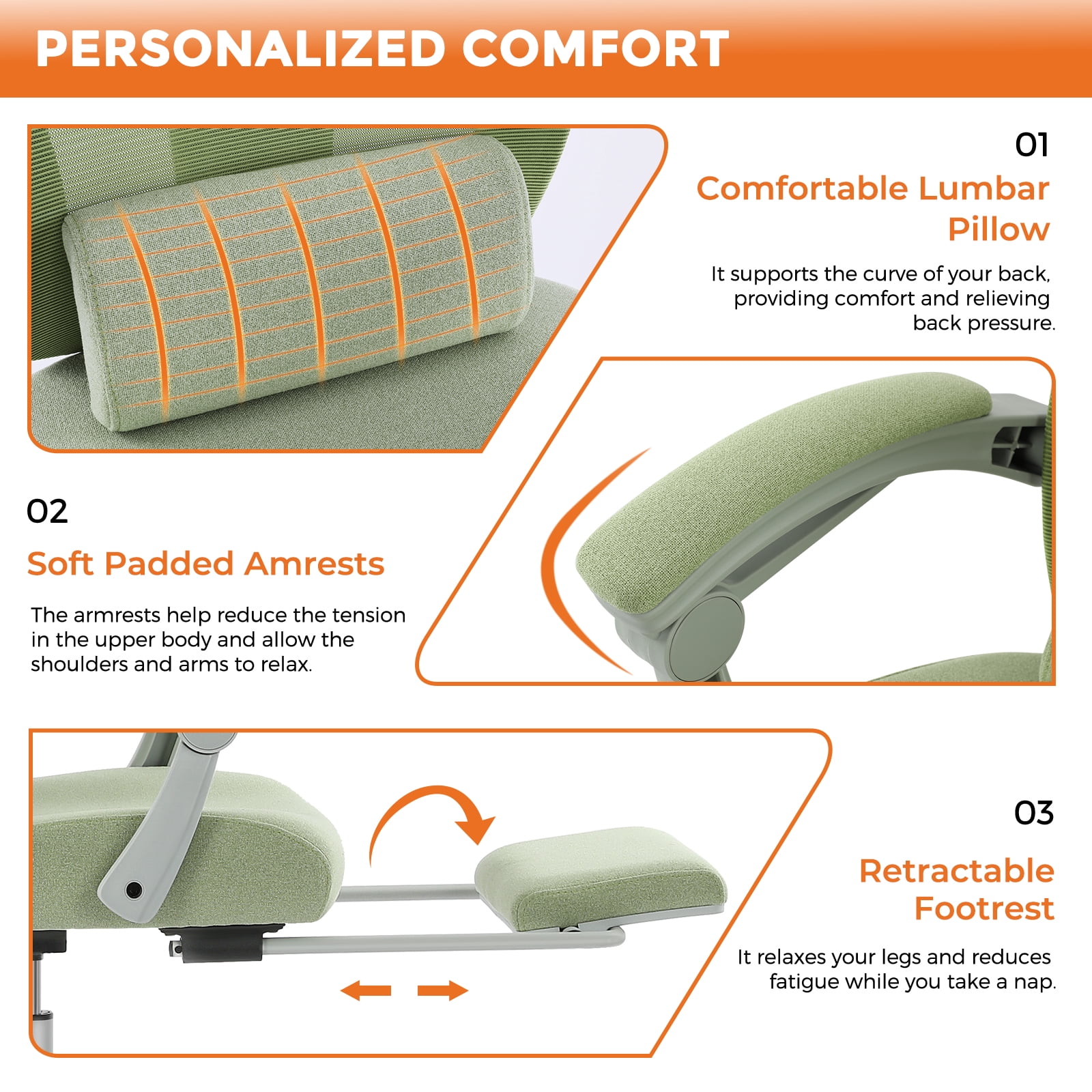 MAYEERTY Ergonomic Office Chair, High Back Adjustable Computer Desk Chair with Lumbar Support, 275lb, Green