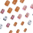 thumbnail image 4 of Halloween Acrylic Press On Nails Medium Square Full Cover Fake False Stick On Nails, Reusable Artificial Nail Tips with Pumpkin Ghost Bat Fall Cute Spooky Design for Women Party DIY Manicure,24Pcs, 4 of 6