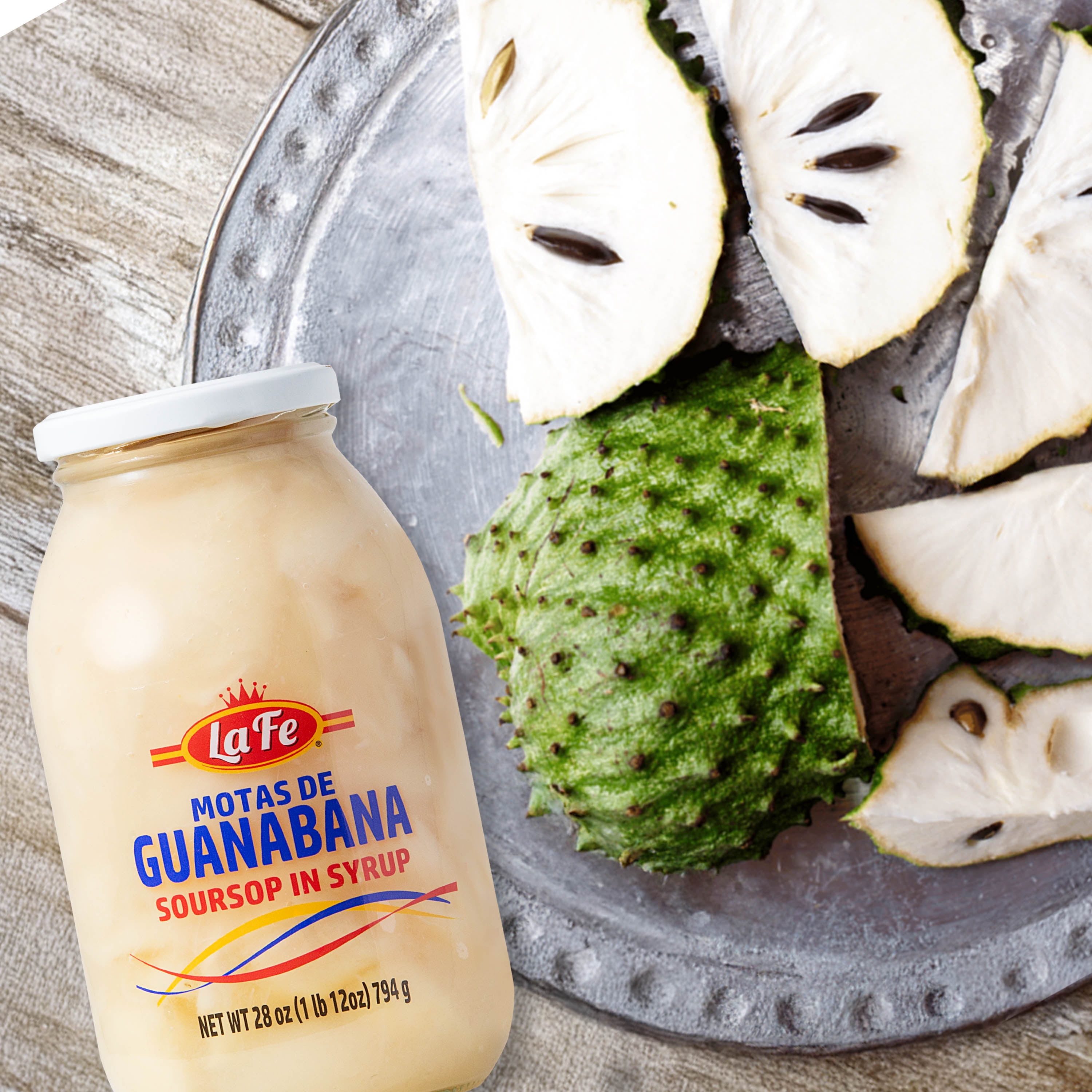 La Fe Conservas Motas de Guanábana , Soursop Fruit Fresh Pulp, 28oz – 2 Pack