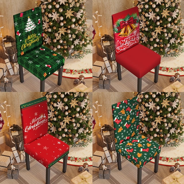 Fundas para sillas con temática navideña, juego de 4 fundas para sillas, fundas lavables para sillas de comedor, para cocina, decoración navideña