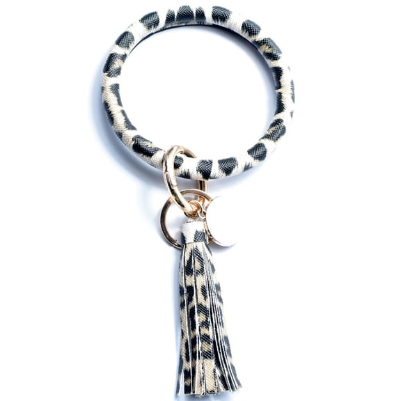 YYKihy Fashion Trend Large Leather Bracelet Tassel Round Keychain Ring Jewelry Wristban