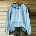 thumbnail image 5 of Women's Denim Style Hoodie, Oversized Pullover Sweatshirt, Loose Casual Drawstring Hooded Shirt, Streetwear Tops for Women, Fall Winter Fashion Hoodie Light Blue L, 5 of 9