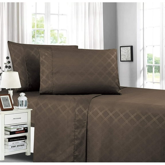 Plaid Embossed Collection 4-Piece Bed Sheet & Pillowcase Set