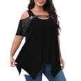 thumbnail image 3 of Gvmfive Women Plus Size Sequins Cold Shoulder Irregular Blouse Casual Short Sleeve Tunic Tops, 3 of 4