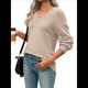 thumbnail image 1 of Suéter Informal de Larga con Cuello en V, Tejido Acanalado y Crochet Ligero para Mujer (Otoño 2025) Color Albaricoque Puro S, 1 of 7