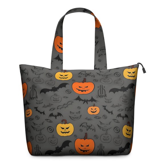 Gray Halloween Pumpkins Bats and Faces Travel Tote Bags for Women Carry On,Large Weekender Bags for Women Travel,Multi Functional Duffle Bag for Work,Shopping,Sports