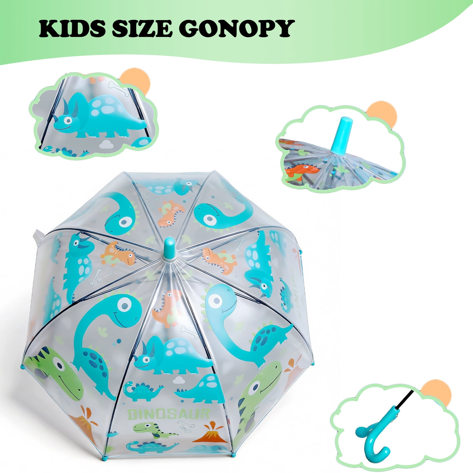 2 Pcs Kids Clear Bubble Umbrella, Unicorn Pattern with Easy Grip Curved Handle, Safe Transparent Umbrella for Toddler Girls