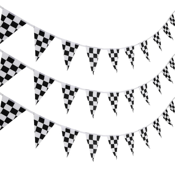 Banderín a cuadros de 10 metros, bandera de carreras, accesorio para fiesta de cumpleaños con temática de carreras