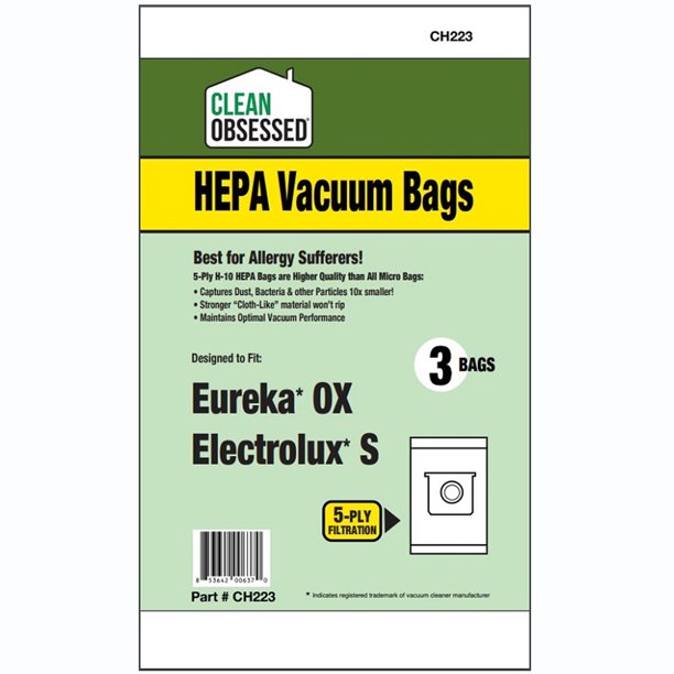 Clean Obsessed Type OX & S Vacuum Hapa Bags 3pk, Replacement For Eureka
