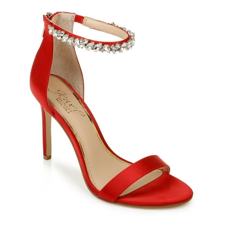 

JEWEL BADGLEY MISCHKA Womens Red Ankle Strap Embellished Unique Round Toe Stiletto Zip-Up Dress Sandals 9.5 M