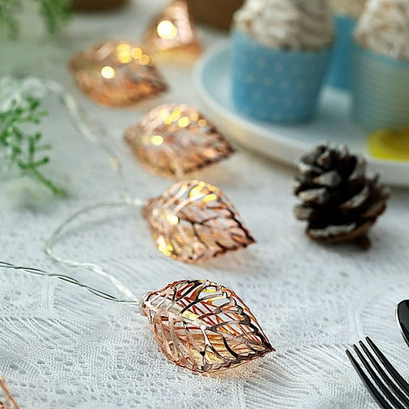 Balsa Circle 5 feet 10 LED Rose Gold Metal Leaves Fairy Lights Battery Operated Garland