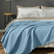 PHF Cotton Waffle Weave Blanket Twin Size for Bed, Lightweight Breathable Blanket for Couch, Home Decor Gift, Dusty Blue, 66"x 90"