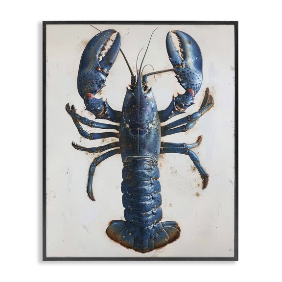 Stupell Industries Cyan Crustacean Lobster Animals Painting Black Framed Art Print Wall Art, 11 x 14