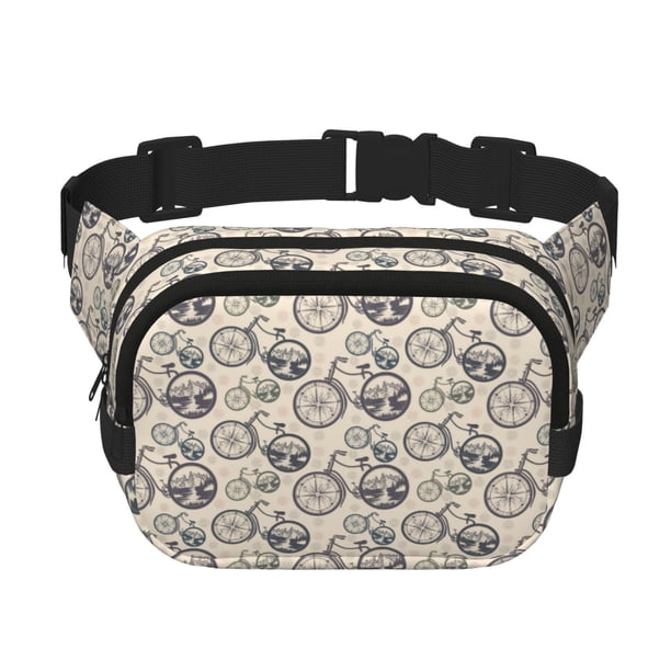 Balery Compass And Mountains In Bicycle Wheels Mochila Cinturón para Mujeres y Hombres, Bolsa de Cintura Impermeable de Doble Capa con Correa