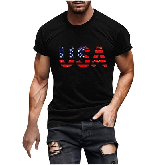 JSheng Mens Casual Graphic T-Shirts Men Casual Fashion Printing Pullover Short Sleeve Round-Neck T-shirt Top Black XL