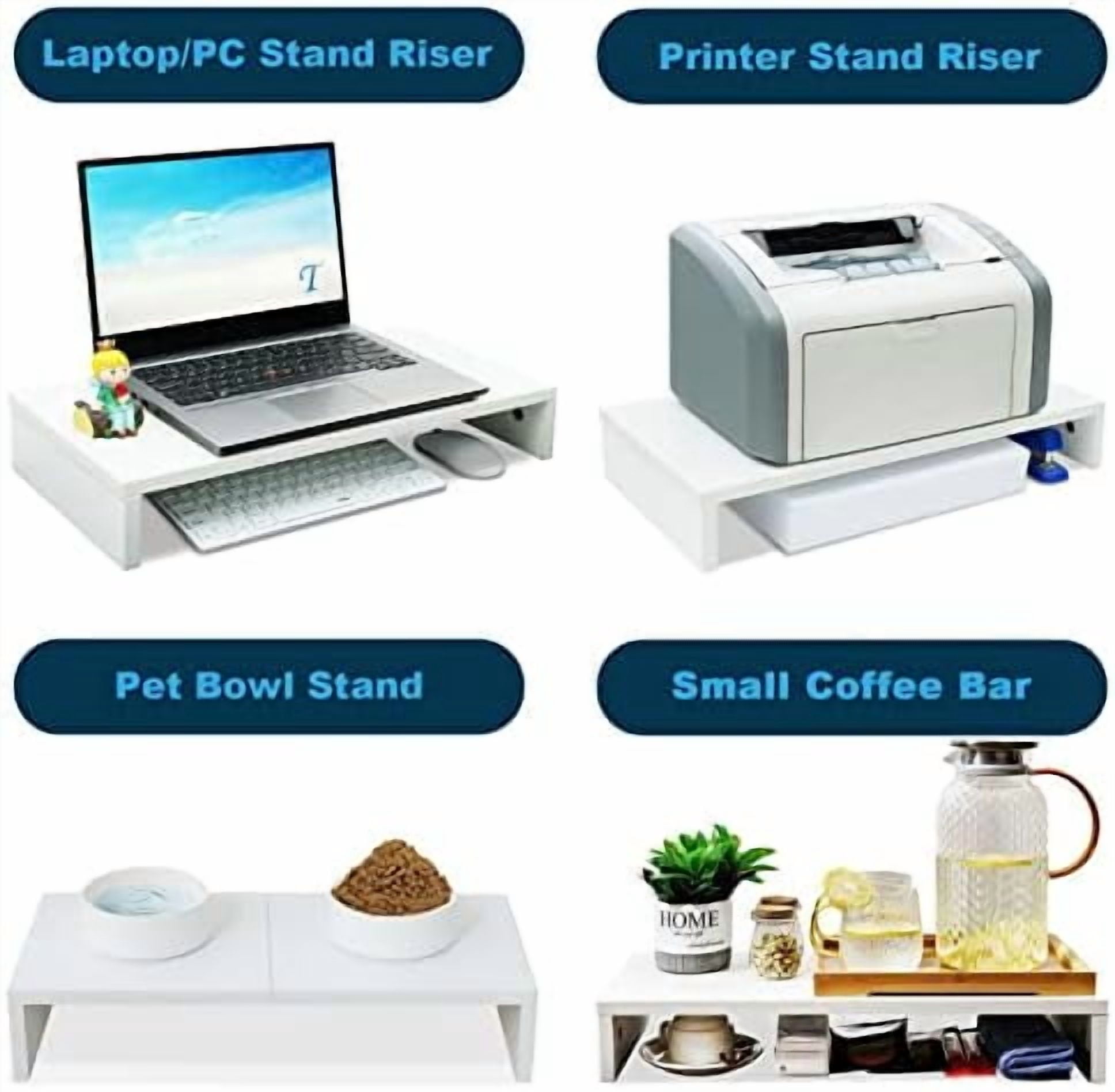 20 inch White Monitor Stand Riser, Wood Desktop Stand for PC/TV/Laptop/Printer, White Monitor Riser with Storage, Computer Stand with Keyboard Organizer