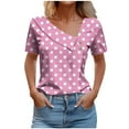 thumbnail image 2 of Blczomt Cute Short Sleeve Tops for Women Polka Dot Shirt Dressy Casual Button Pink V Neck Women's Blouse, 2 of 6